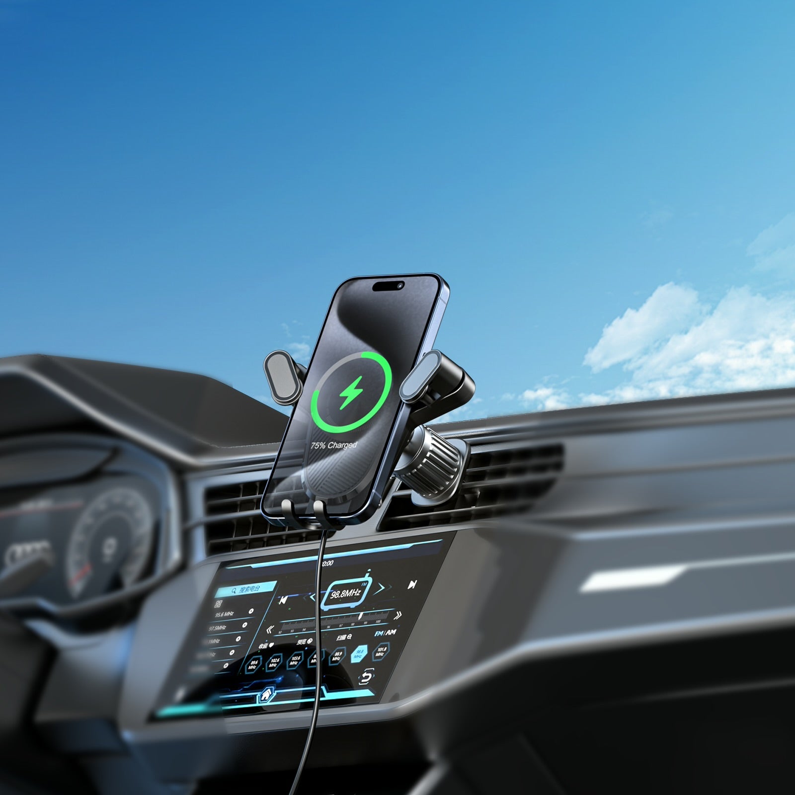 Xkin Car Phone Holder with Wireless Charging – Air Vent Mount, 15W Fast Charge & Auto-Lock Grip