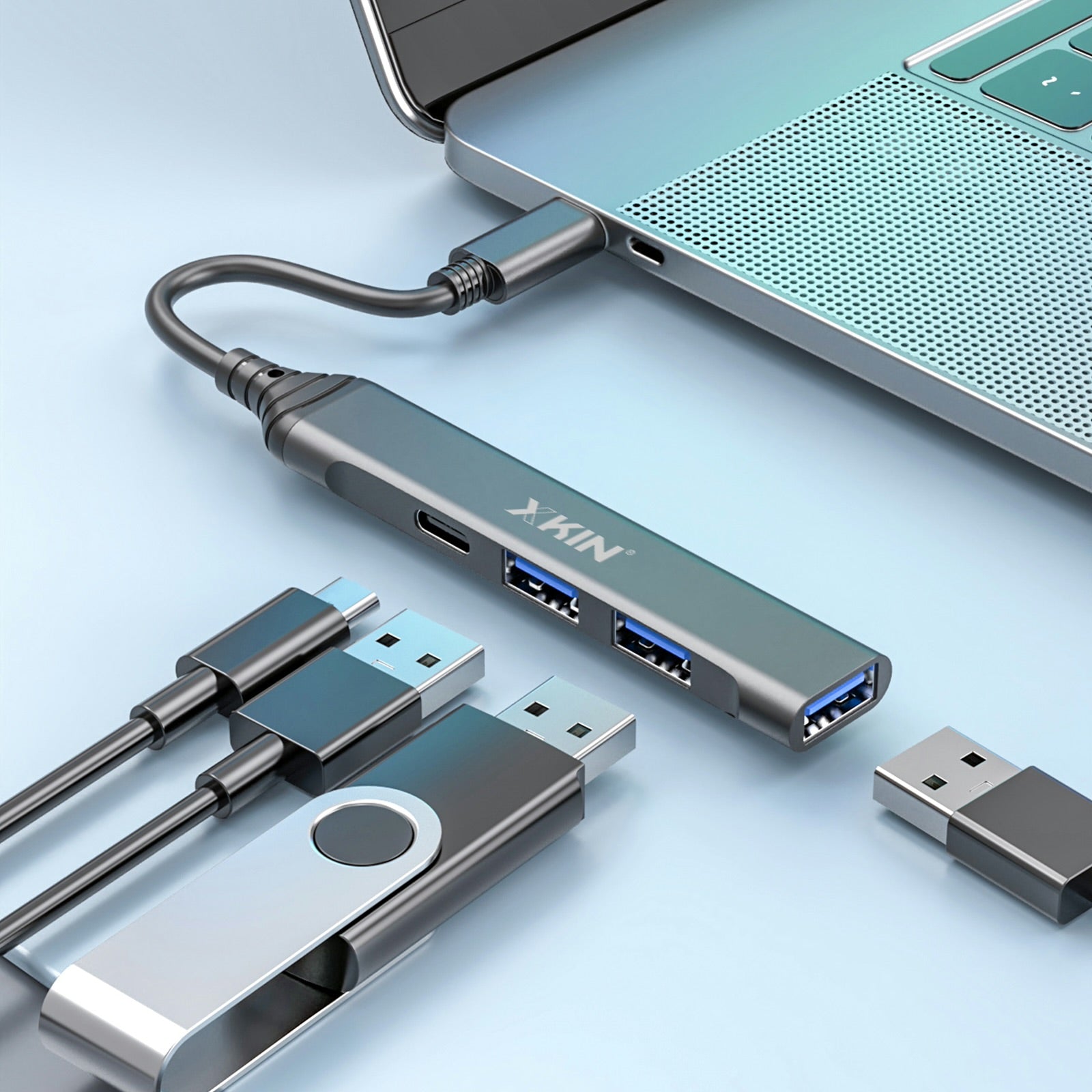 Xkin USB-C Hub – 4-in-1 Multiport Adapter with 3×USB-A & 1×USB-C Port