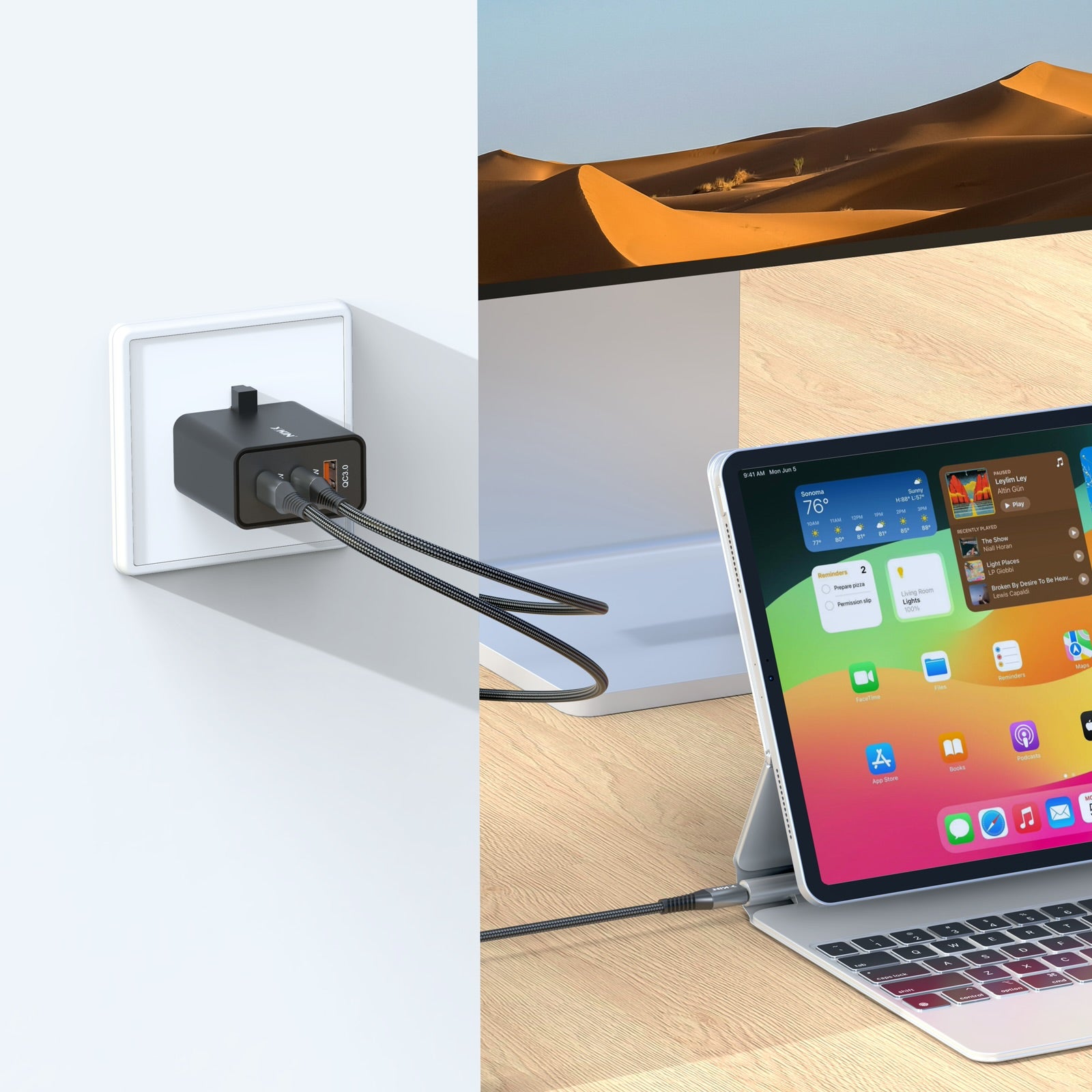 Xkin 65W GaN Power Adapter – Dual USB-C PD + USB-A QC Fast Wall Charger