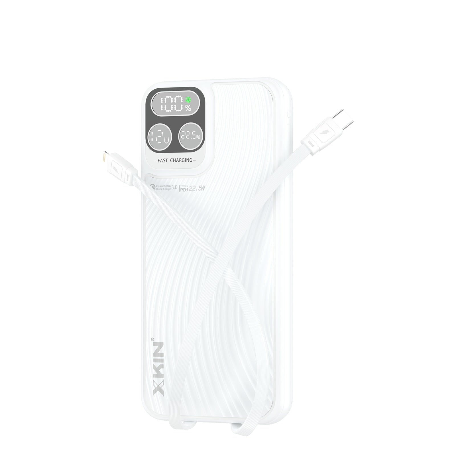 Xkin 10000mAh Power Bank with Built-in Cables | LED Digital Display