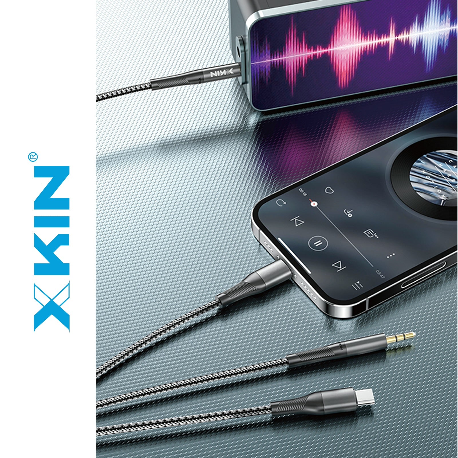 Xkin 3-in-1 Audio Cable – 8-Pin, USB-C & 3.5mm to 3.5mm Aux Multi-Device Connector