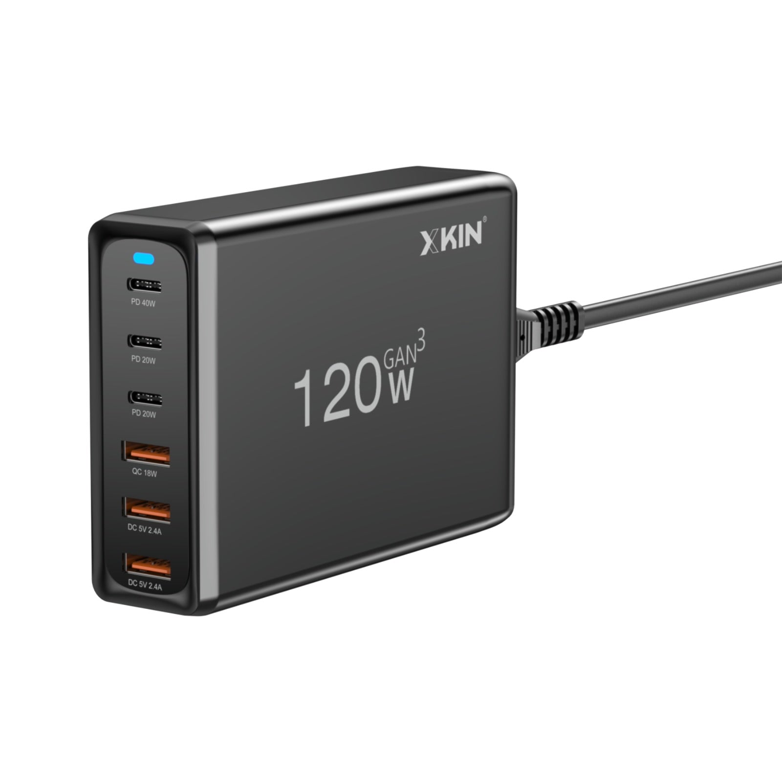 Xkin 120W Desktop Charging Station – 6-Port USB-C & USB-A Fast Multi-Device Hub