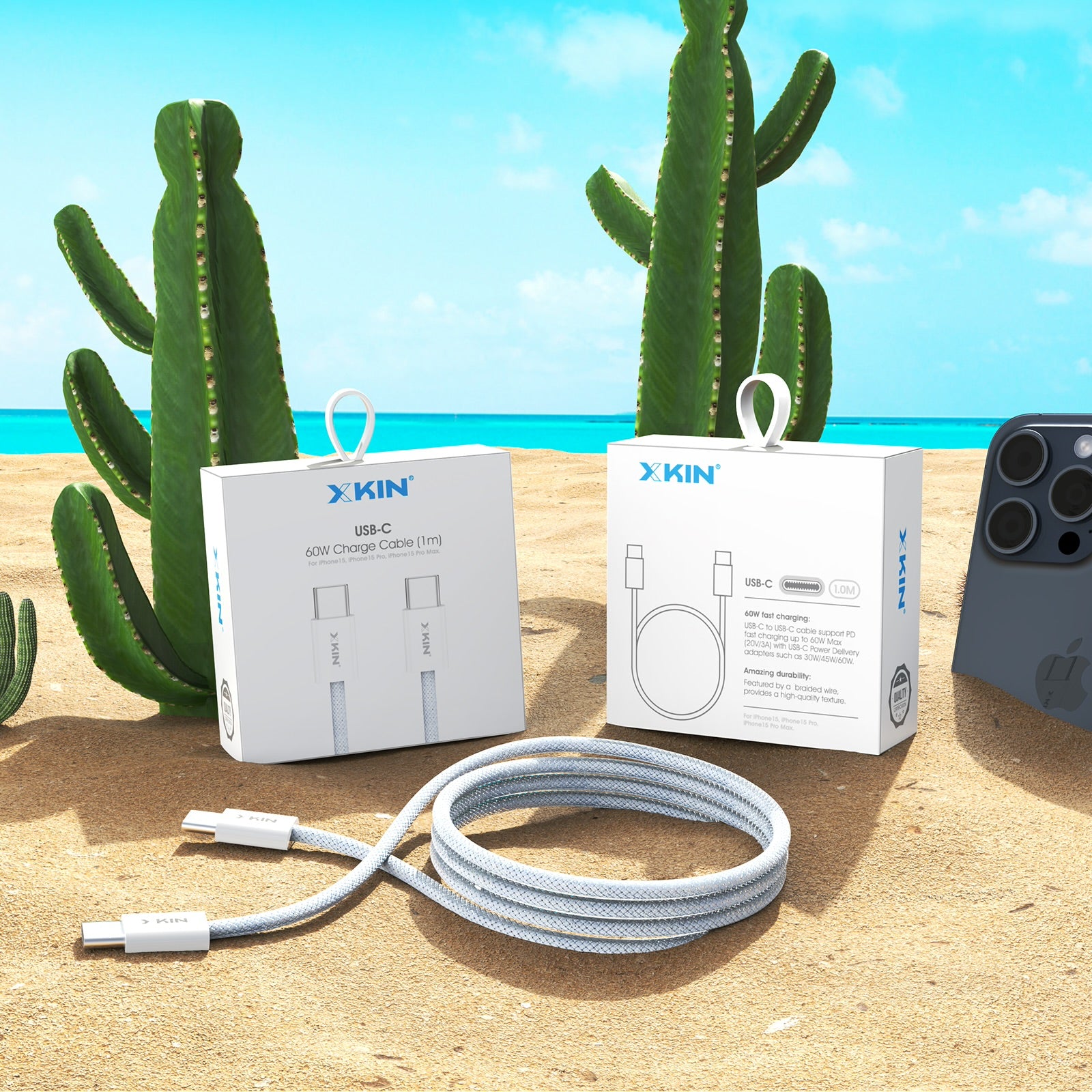 Xkin USB-C to USB-C 60W Cable – Fast Charging & High-Speed Data Sync Durable Cord