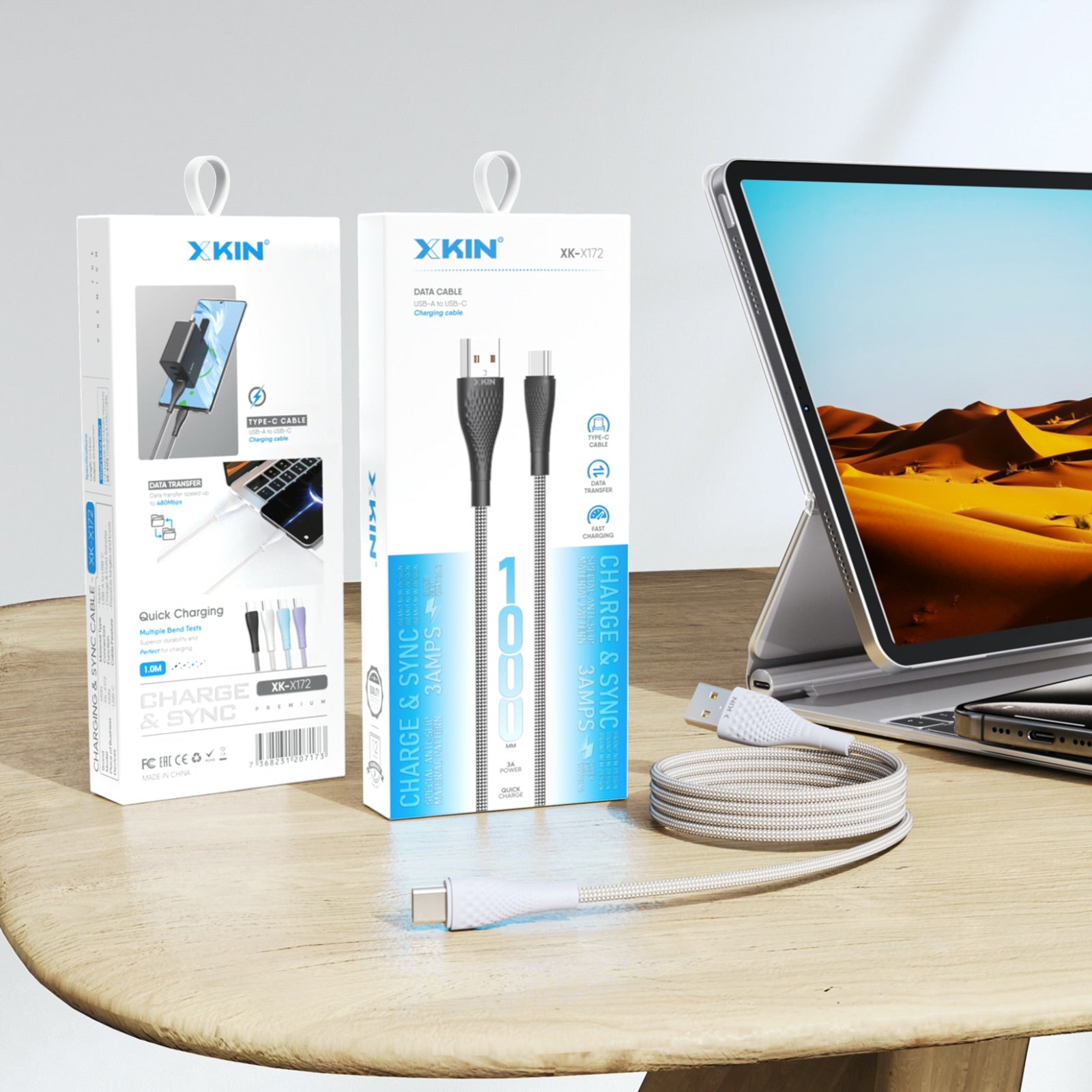 Xkin USB-A to USB-C 3A Cable – Fast Charging & High-Speed Data Sync Durable Cord