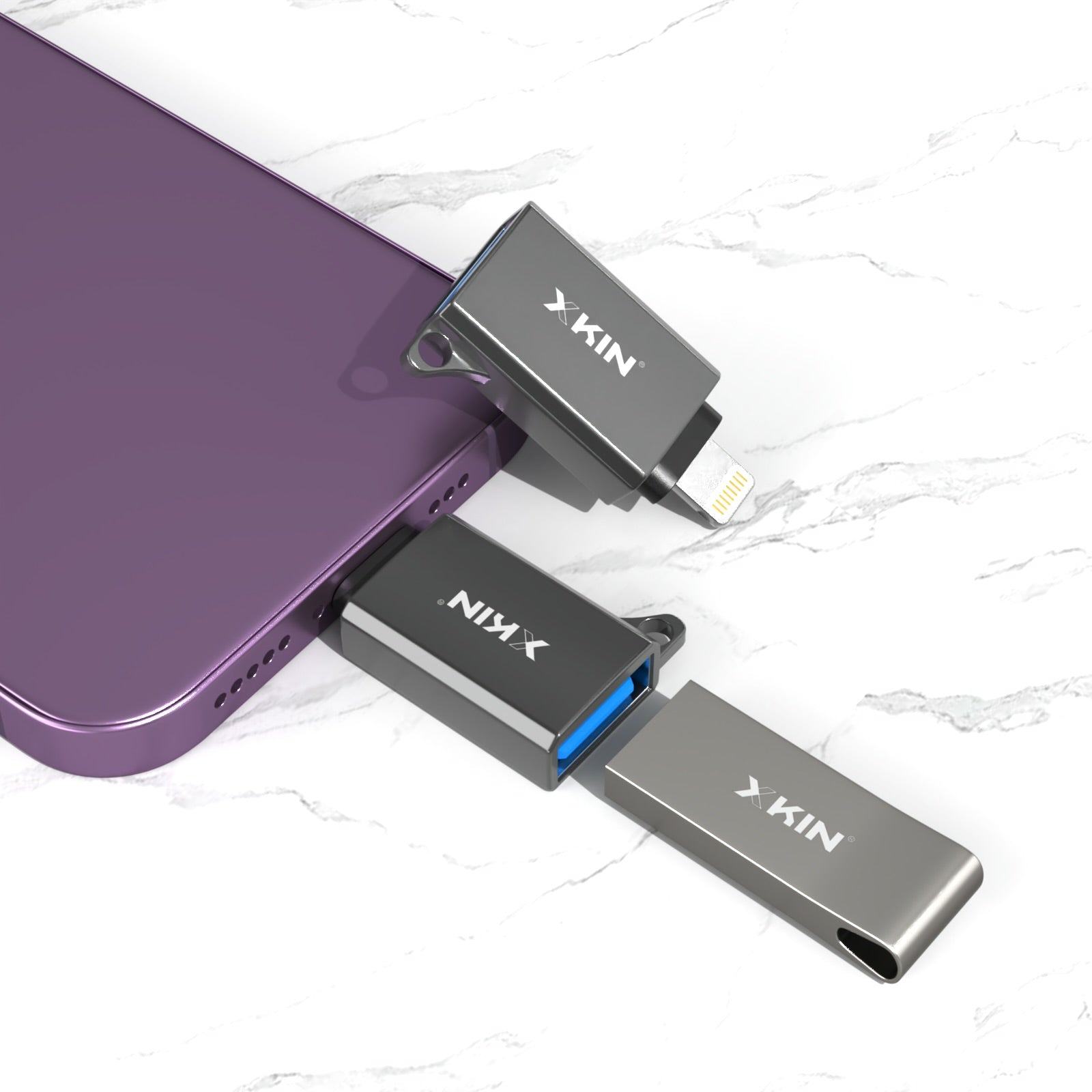Xkin 8-Pin to USB OTG Adapter – 8-Pin to USB-A Converter for iPhone & iPad