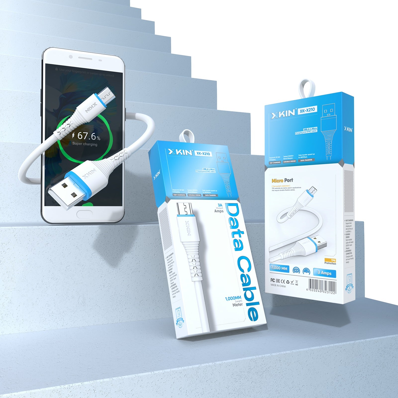 Xkin USB to Micro USB Cable – Fast Charging & Data Sync Durable Cord